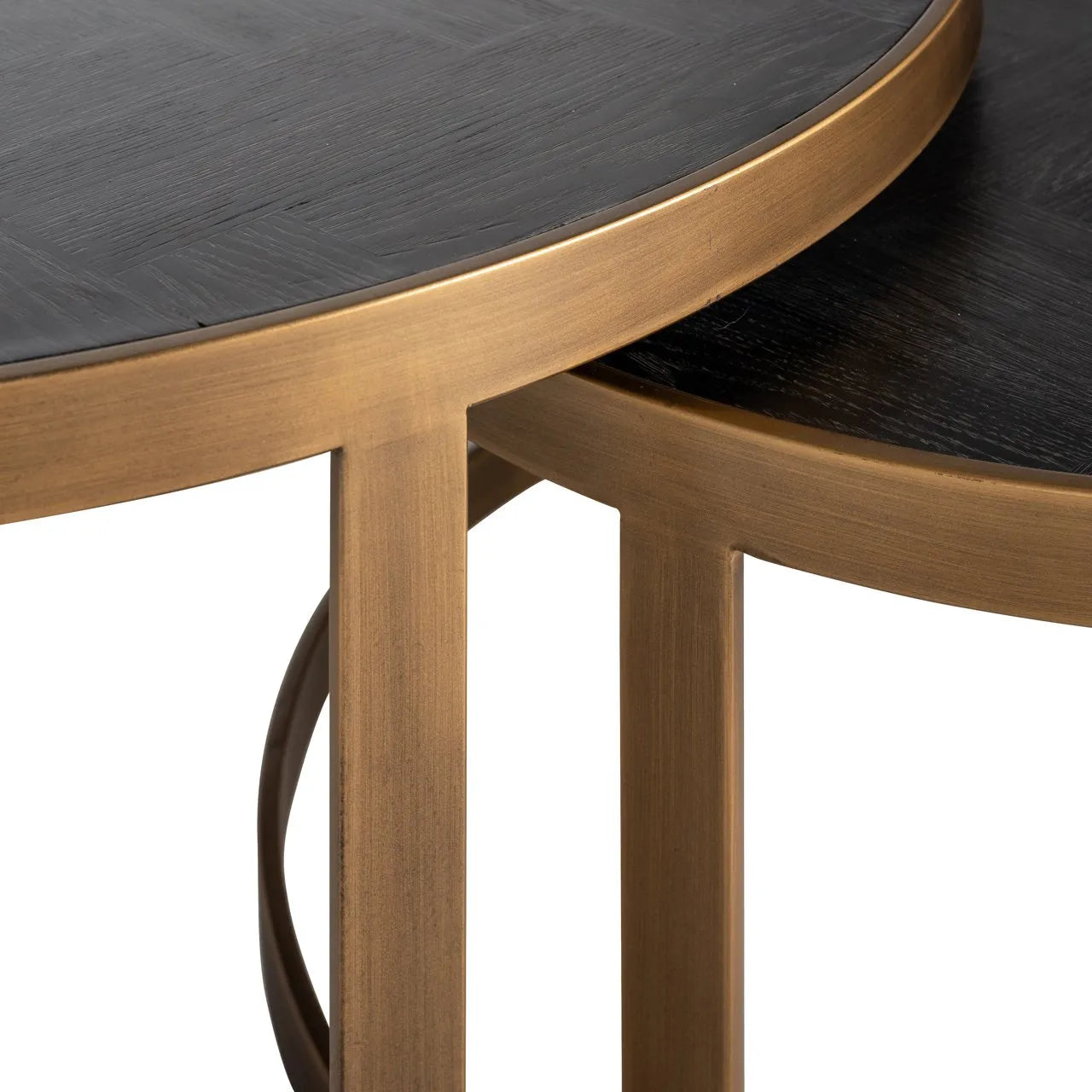 Set of 2 Richmond Interiors Blackbone Gold Black Rustic Oak Wood Coffee Table Nest