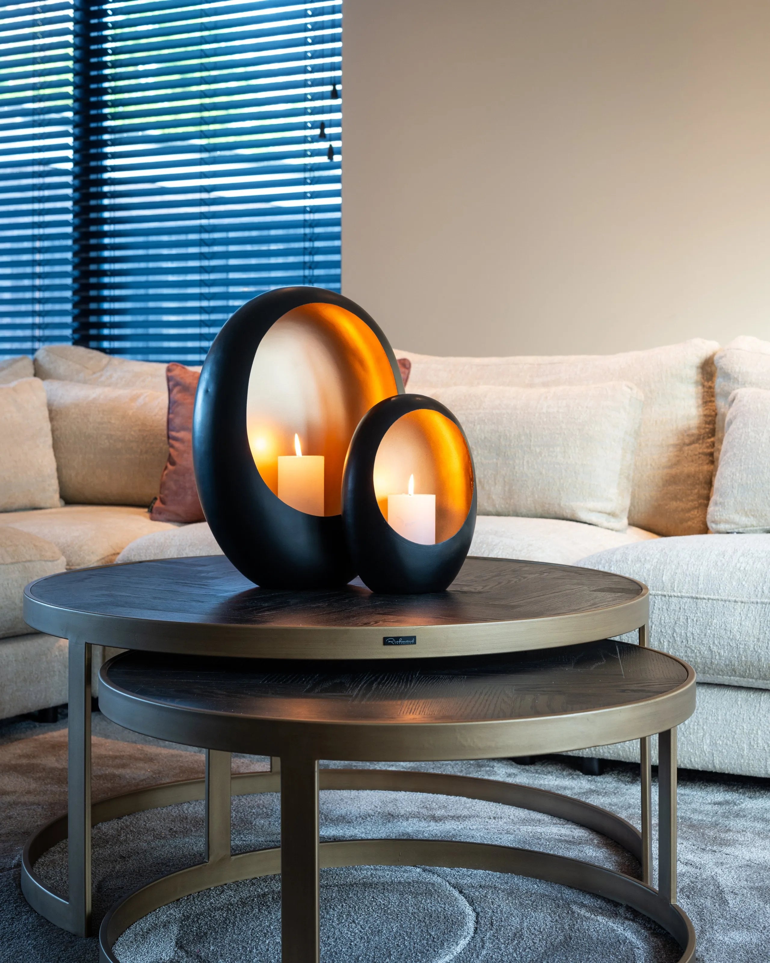 Set of 2 Richmond Interiors Blackbone Gold Black Rustic Oak Wood Coffee Table Nest