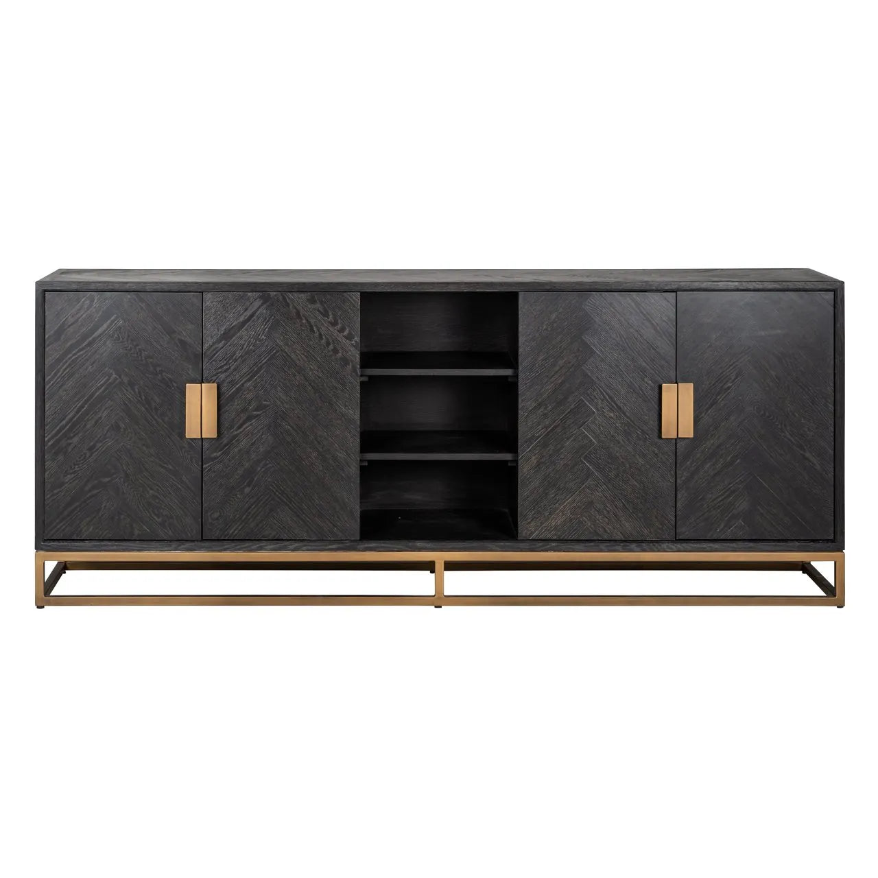 Richmond Interiors Blackbone Brass Black Rustic Oak Wood Sideboard | 4 Doors