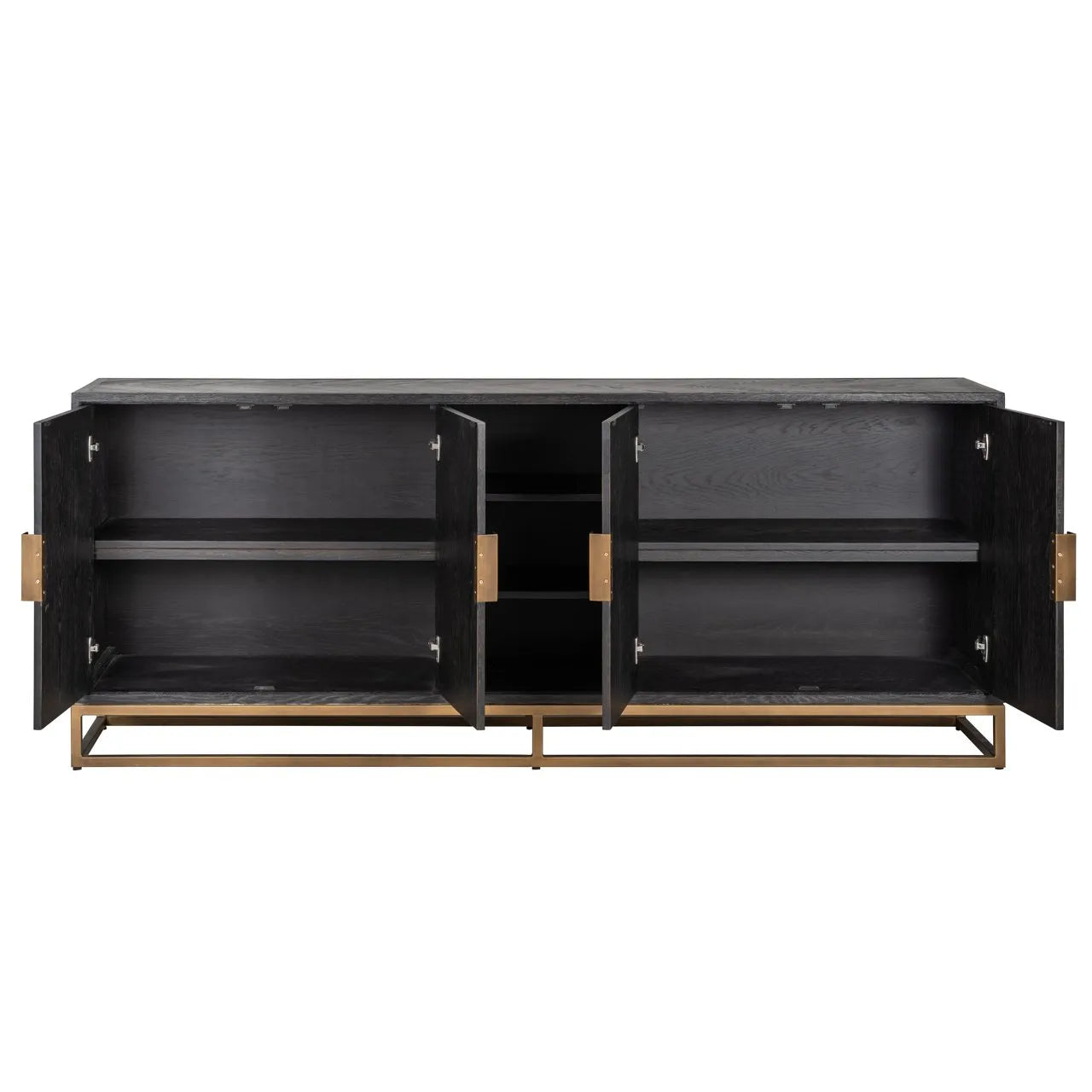 Richmond Interiors Blackbone Brass Black Rustic Oak Wood Sideboard | 4 Doors