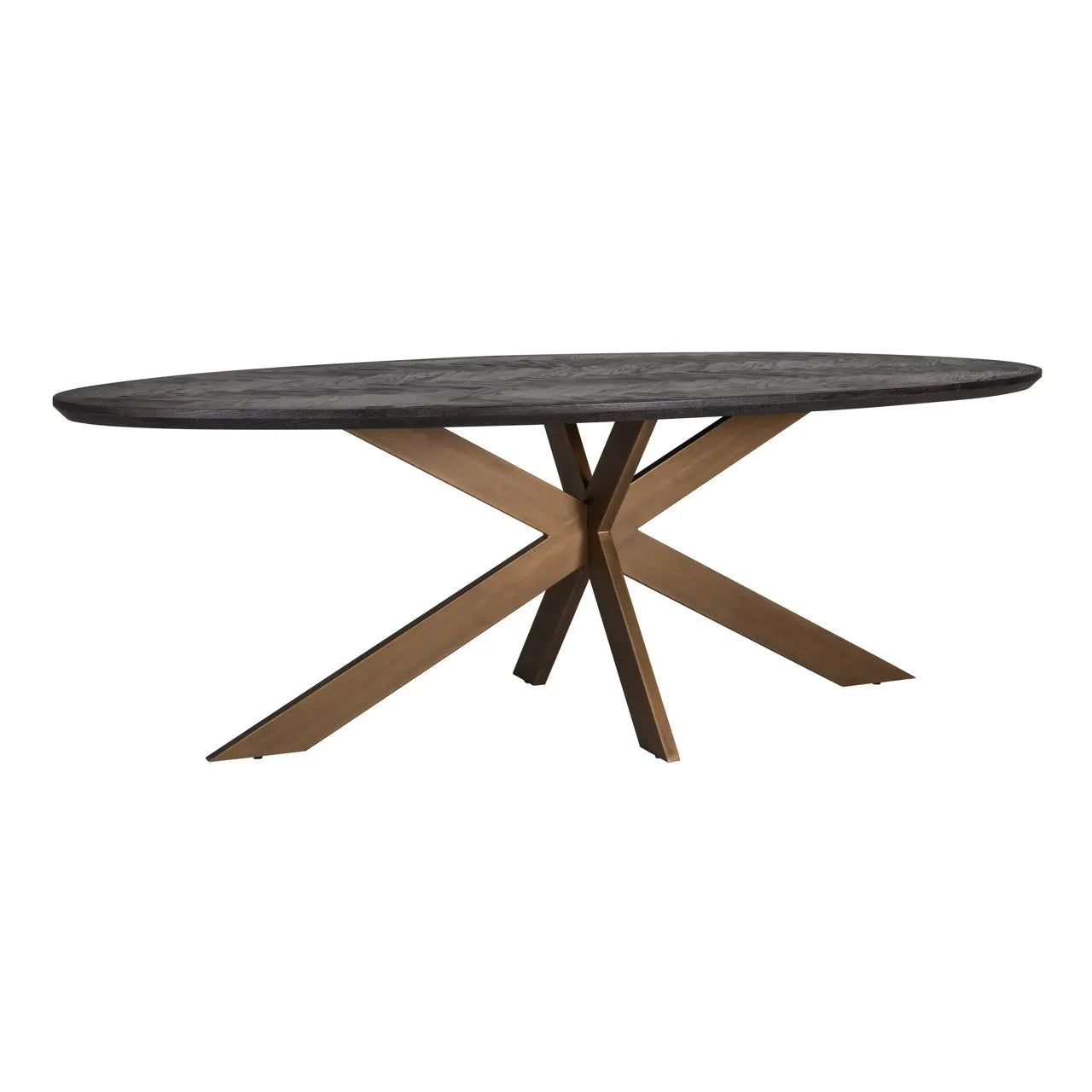 Richmond Interiors Blackbone Brass Black Rustic Oak Wood Oval Dining Table 260cm