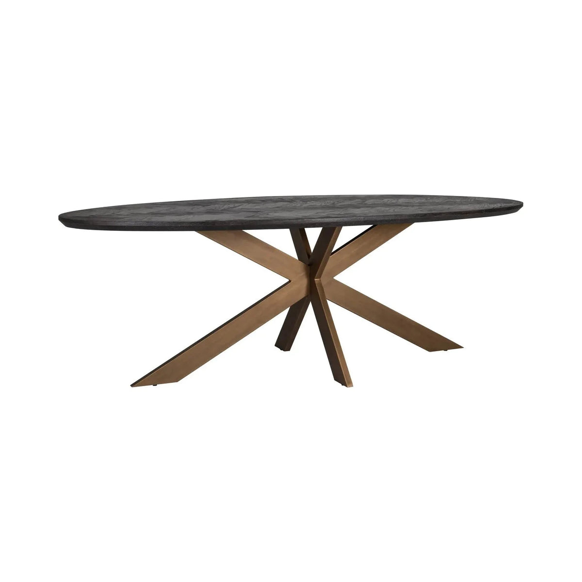 Richmond Interiors Blackbone Brass Black Rustic Oak Wood Oval Dining Table 260cm