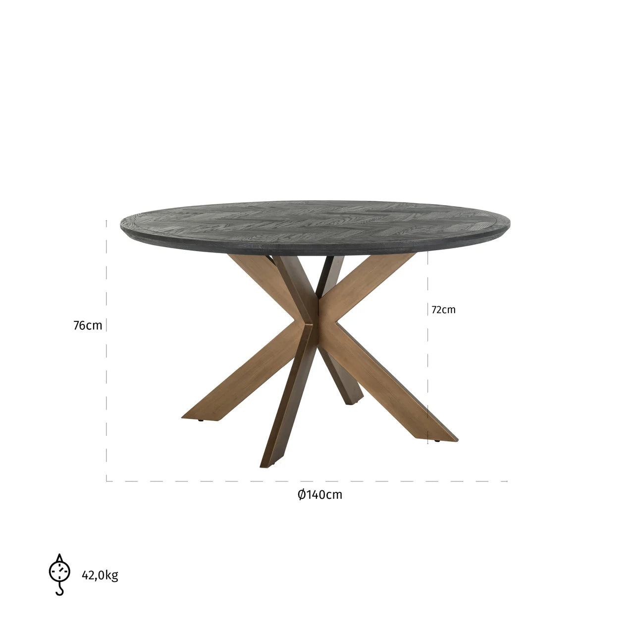 Richmond Interiors Blackbone Brass Black Rustic Oak Wood Round Dining Table 140cm