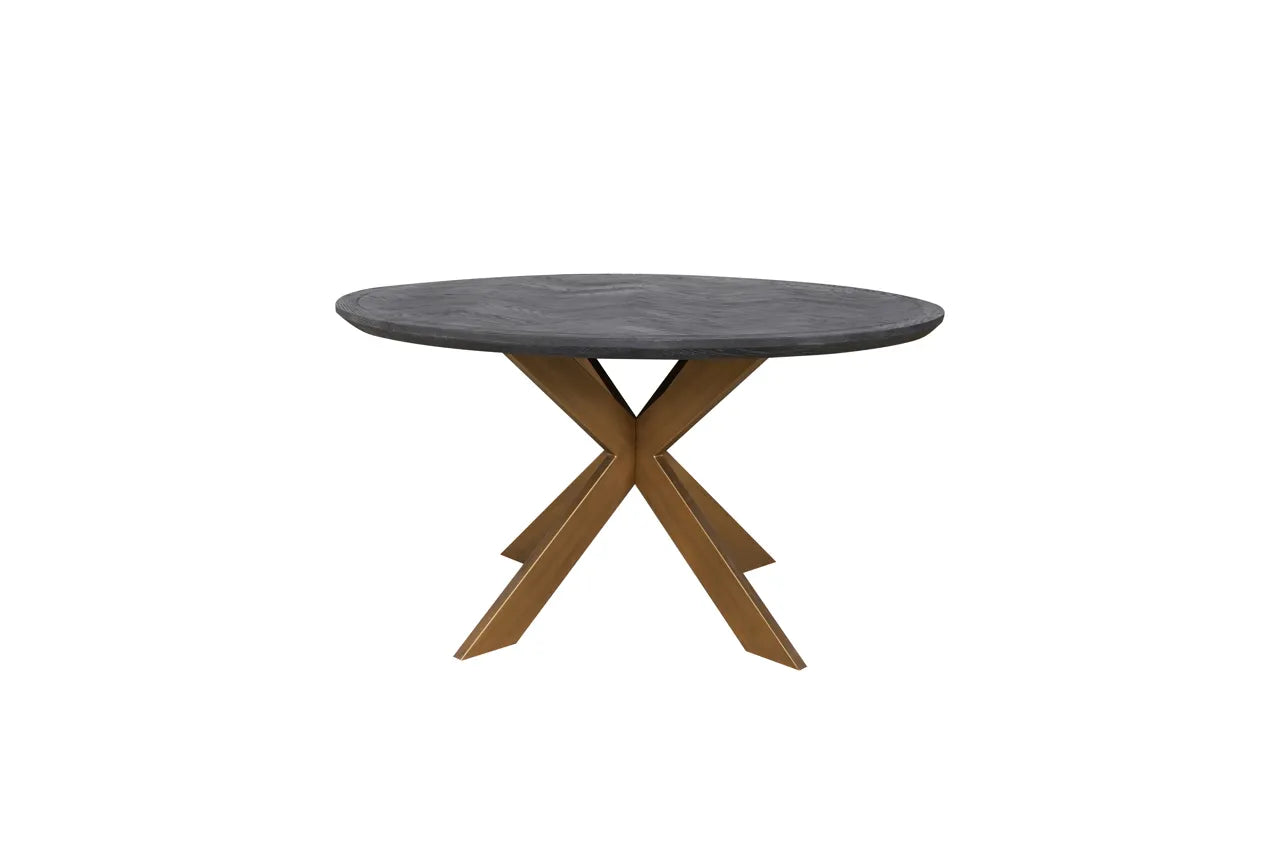 Richmond Interiors Blackbone Brass Black Rustic Oak Wood Round Dining Table 140cm