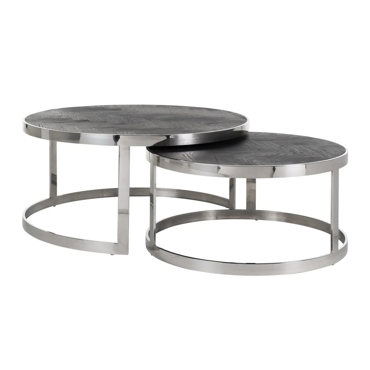 Set of 2 Richmond Interiors Blackbone Silver Black Rustic Oak Wood Coffee Table Nest