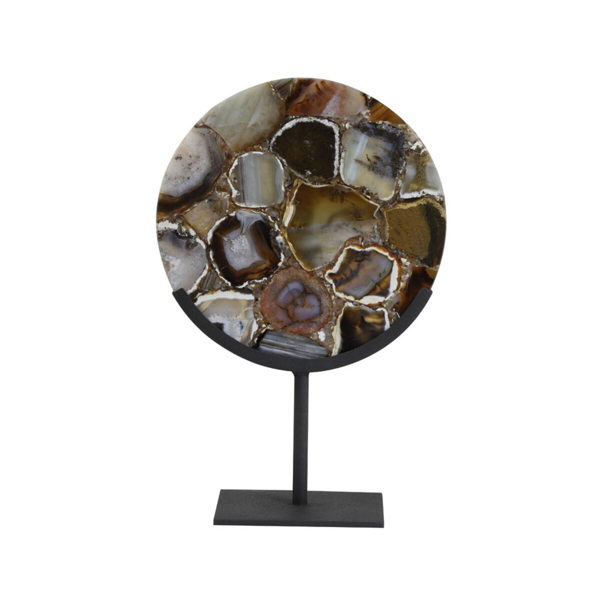 Gouya Brown Agate & Matt Black Ornament on Stand 35cm