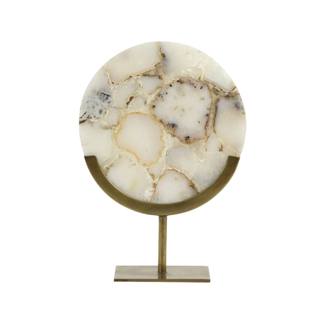 Gouya White Agate & Antique Bronze Ornament on Stand 35cm