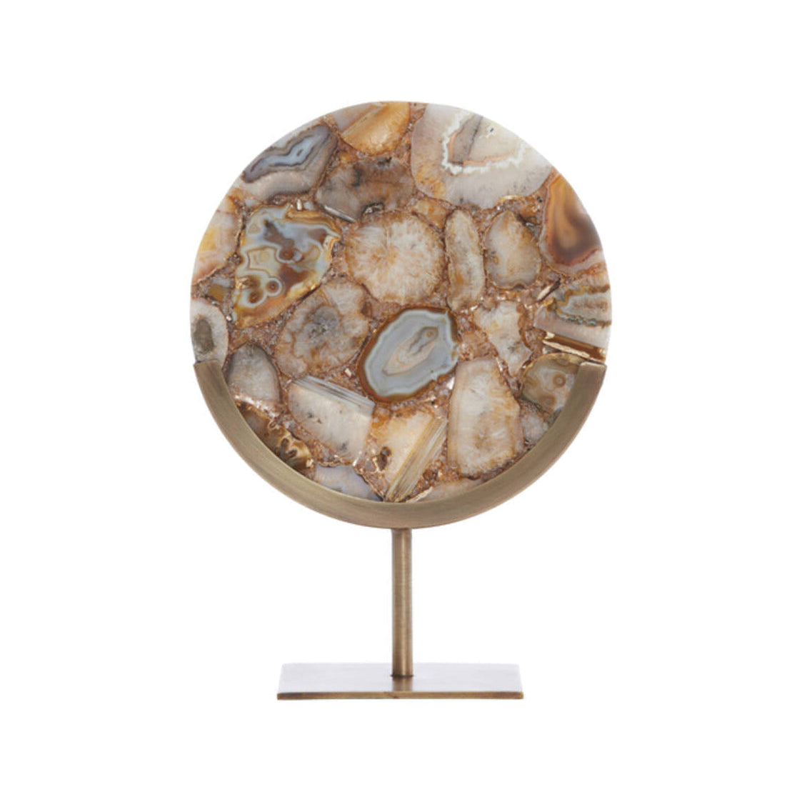Gouya Yellow Agate & Antique Bronze Ornament on Stand 35cm