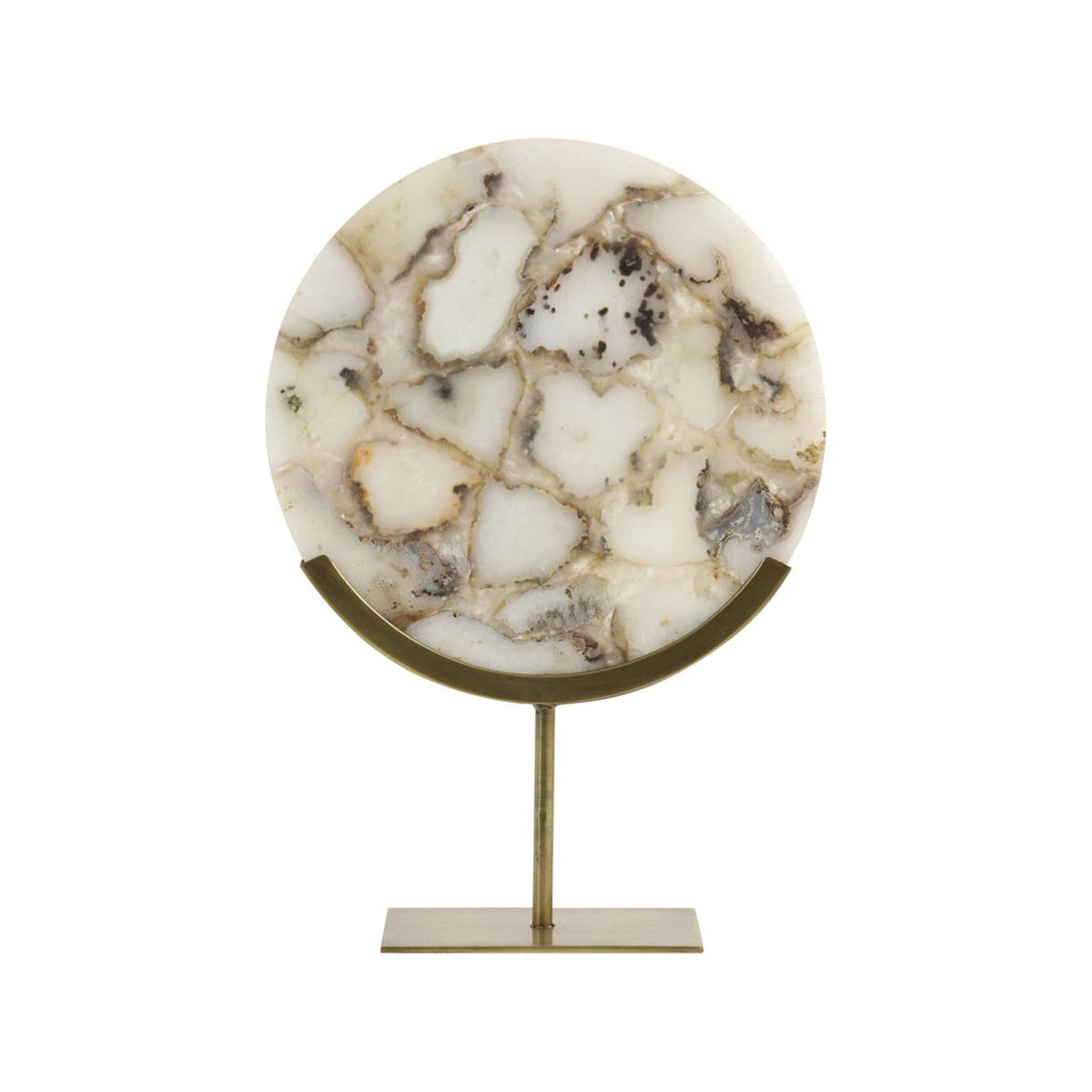 Gouya White Agate & Antique Bronze Ornament on Stand 50cm