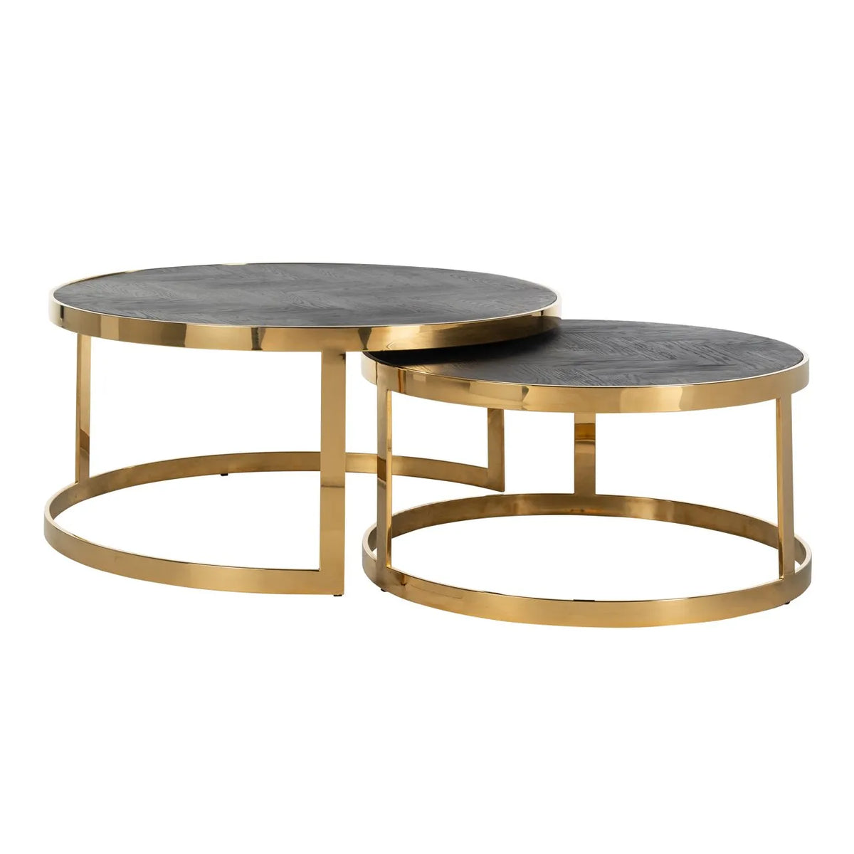 Set of 2 Richmond Interiors Blackbone Gold Black Rustic Oak Wood Coffee Table Nest