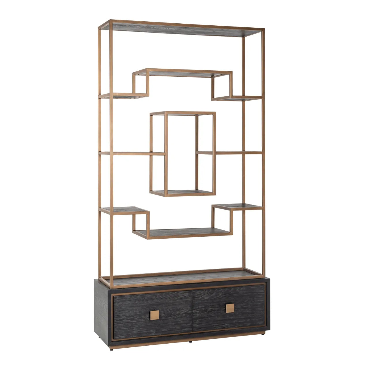 Richmond Interiors Hunter Black Rustic Oak Wood & Bronze Display Unit