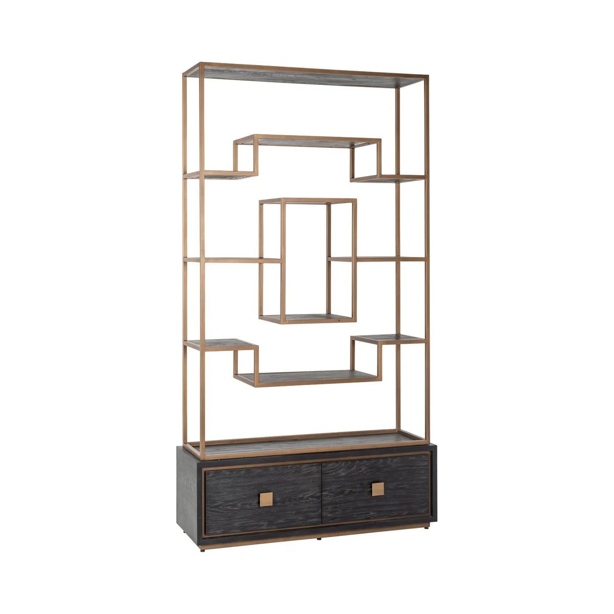 Richmond Interiors Hunter Black Rustic Oak Wood & Bronze Display Unit