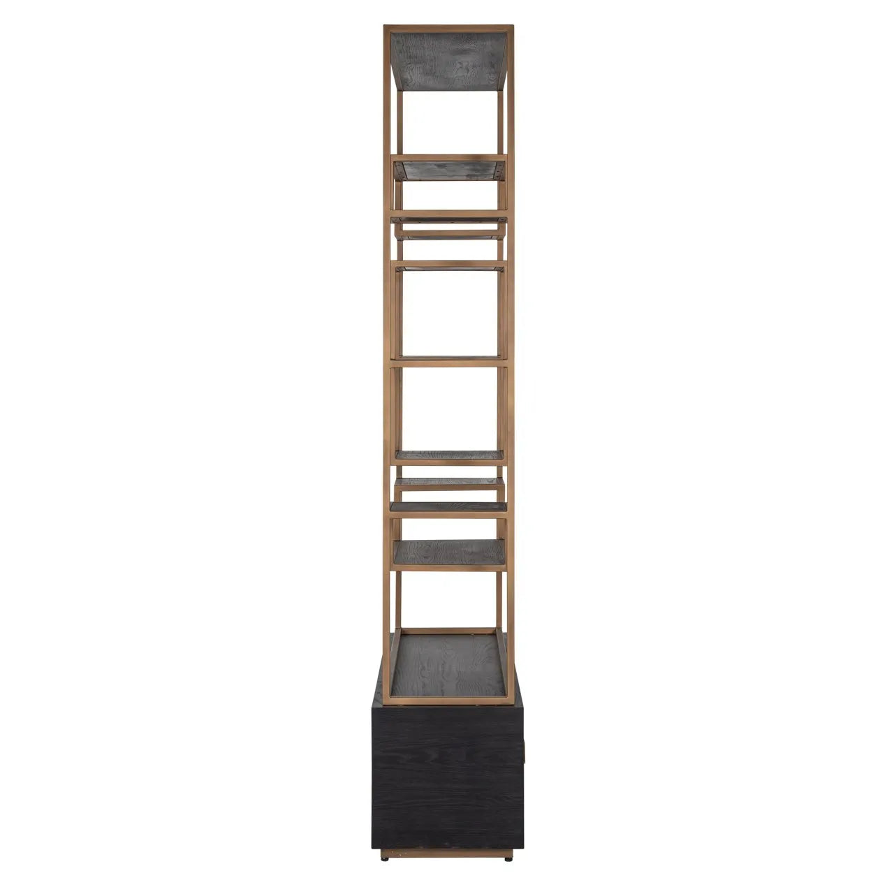 Richmond Interiors Hunter Black Rustic Oak Wood & Bronze Display Unit