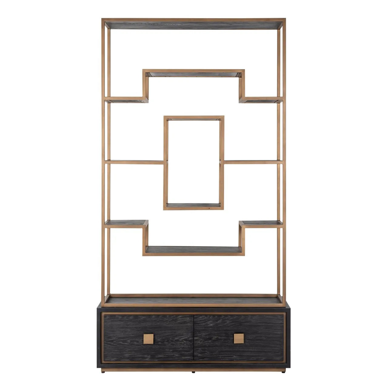 Richmond Interiors Hunter Black Rustic Oak Wood & Bronze Display Unit