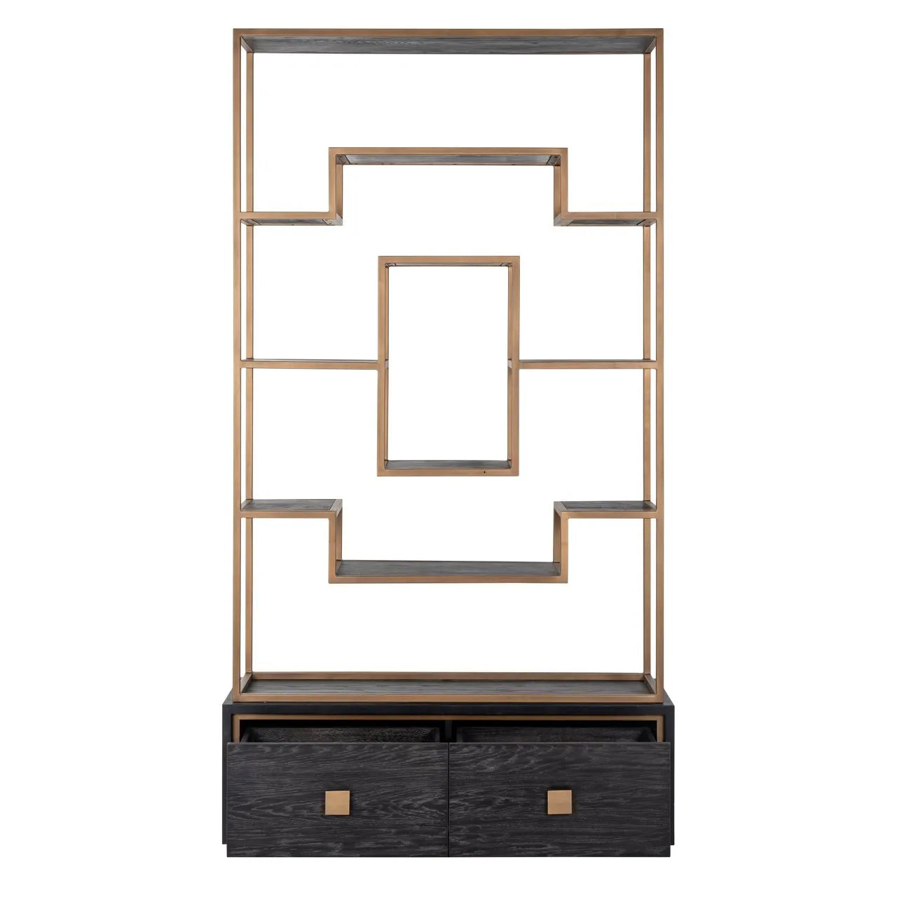 Richmond Interiors Hunter Black Rustic Oak Wood & Bronze Display Unit