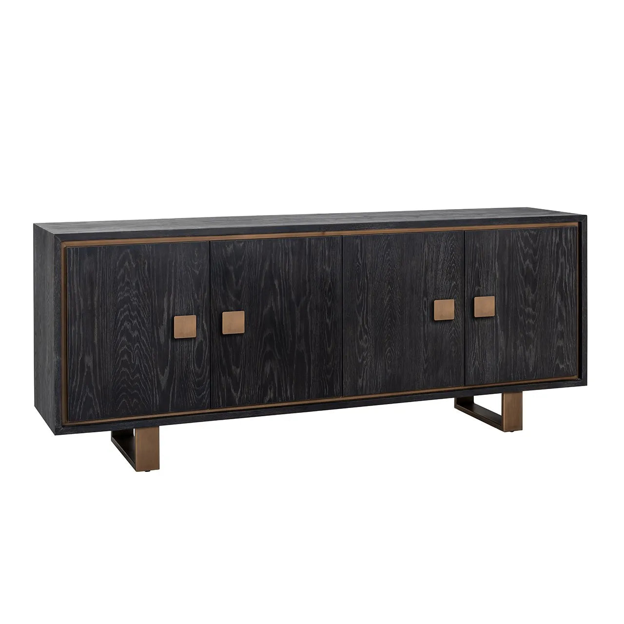 Richmond Interiors Hunter Black Rustic Oak Wood & Bronze Sideboard | 4 Doors