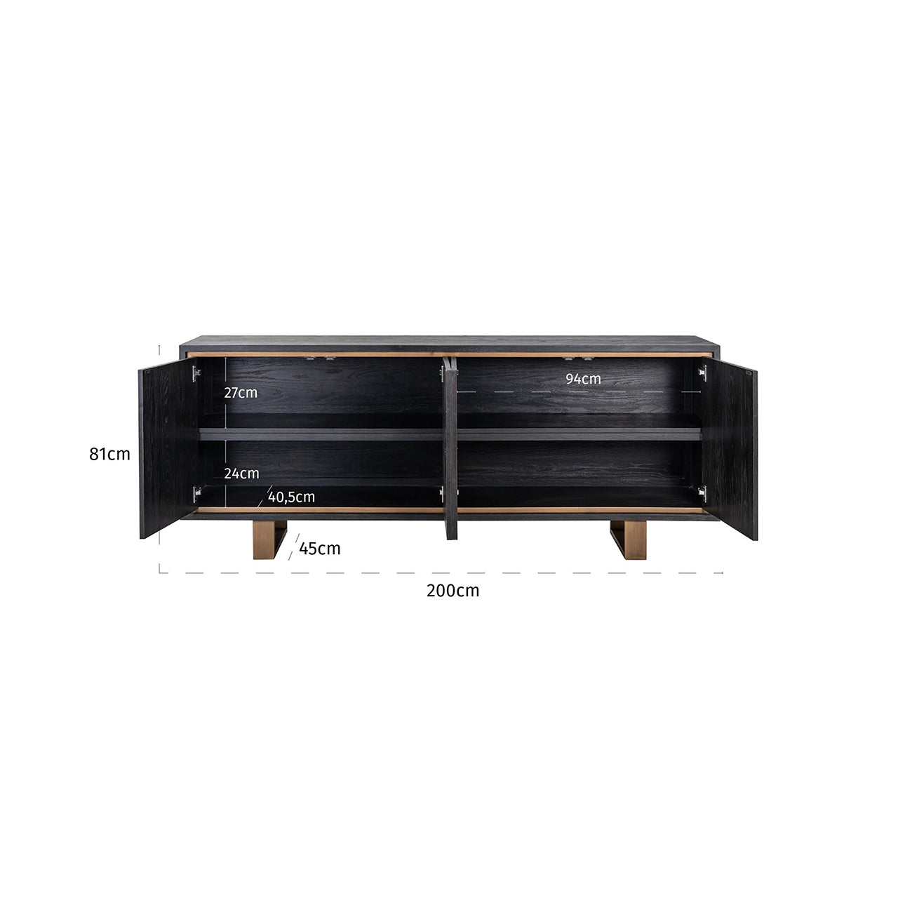 Richmond Interiors Hunter Black Rustic Oak Wood & Bronze Sideboard | 4 Doors