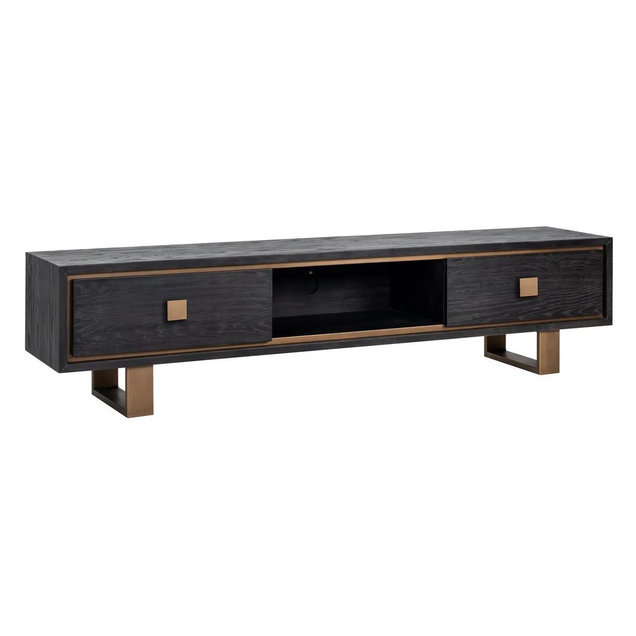 Richmond Interiors Hunter Black Rustic Oak Wood & Bronze TV Unit | 2 Drawers
