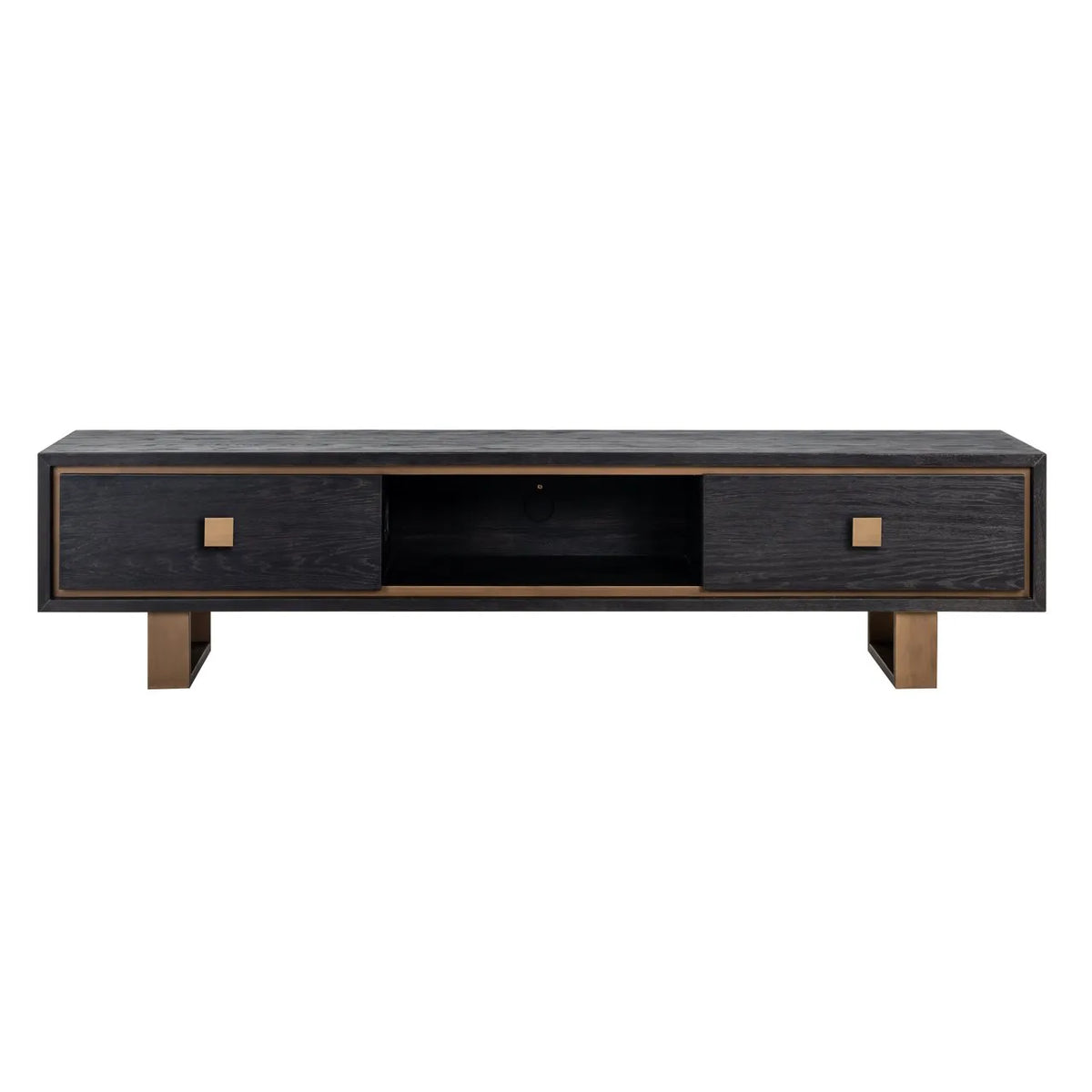 Richmond Interiors Hunter Black Rustic Oak Wood & Bronze TV Unit | 2 Drawers