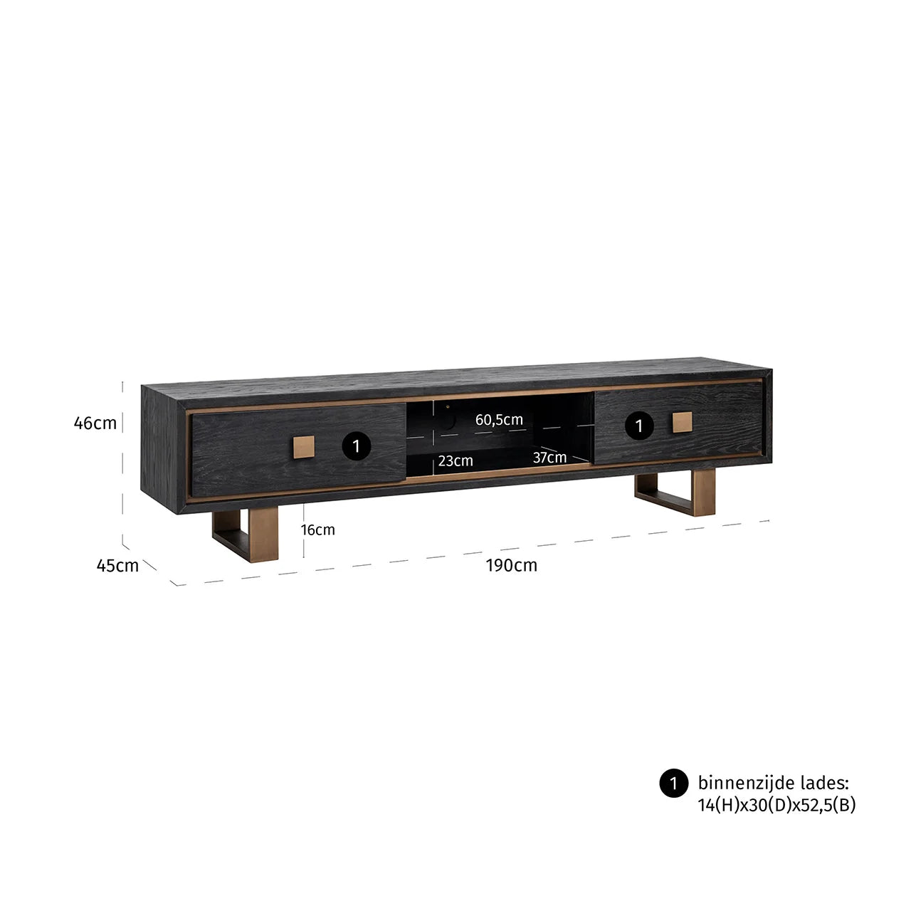 Richmond Interiors Hunter Black Rustic Oak Wood & Bronze TV Unit | 2 Drawers