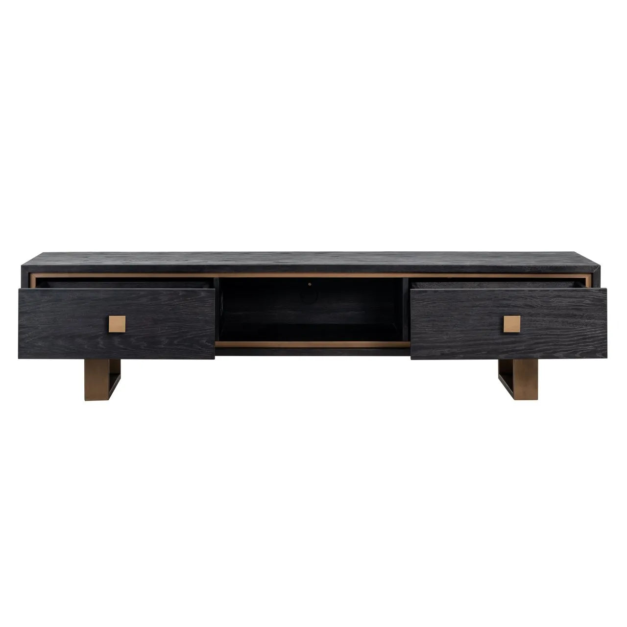 Richmond Interiors Hunter Black Rustic Oak Wood & Bronze TV Unit | 2 Drawers