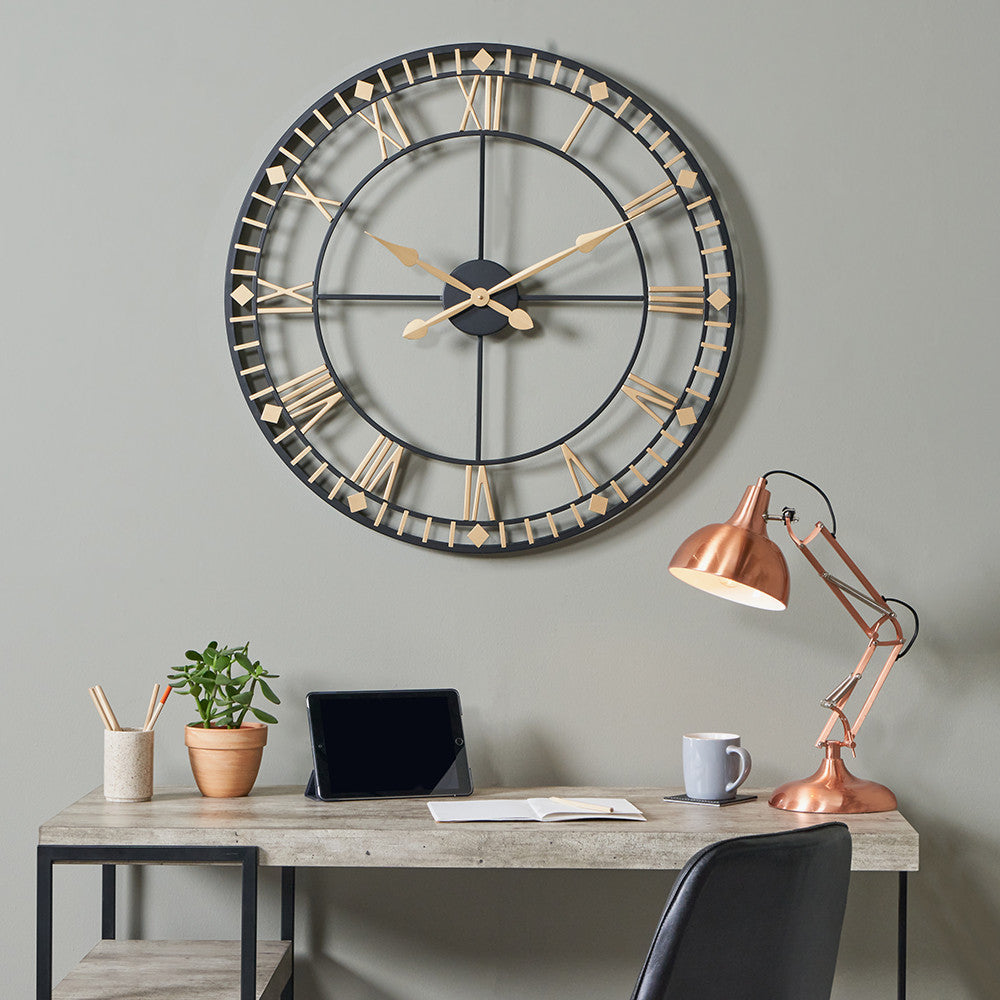 Antique Bronze & Gold Skeleton Wall Clock Large