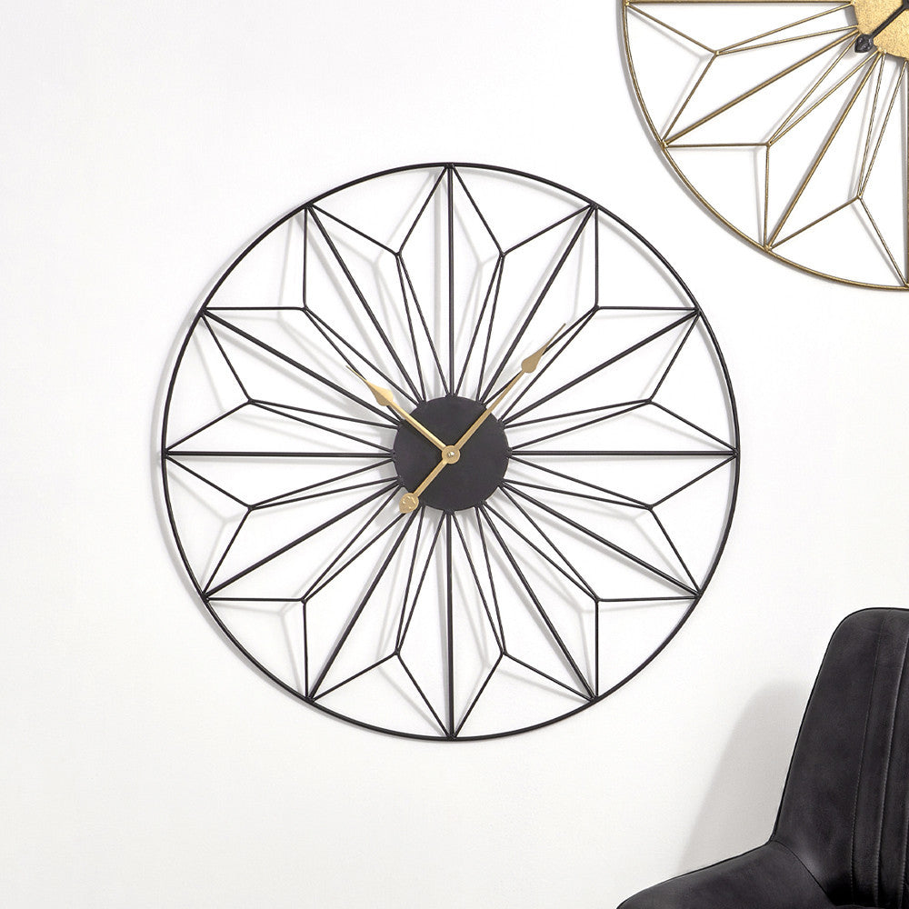 Black Metal Geo Design Round Wall Clock
