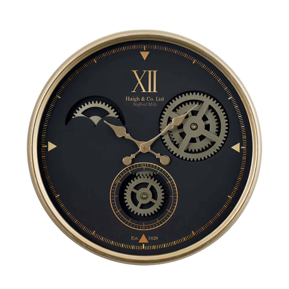 Black & Champagne Metal Working Cog Wall Clock