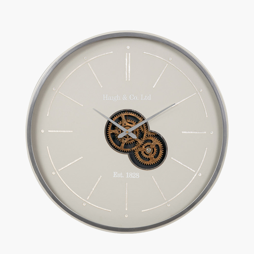Ivory & Silver Wood Working Cog Wall Clock