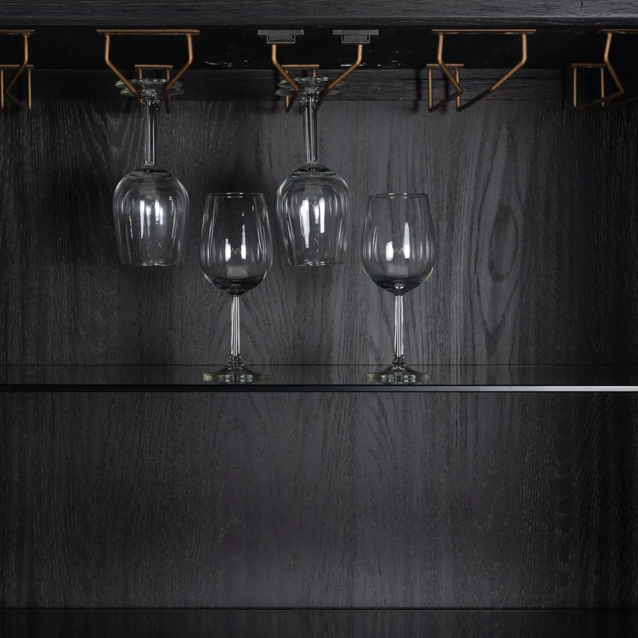 Richmond Interiors Bloomville Grey Shagreen & Black Oak Wood Gold Accents Bar Cabinet | 2 Doors