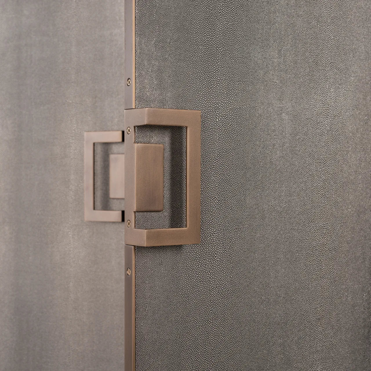Richmond Interiors Bloomville Grey Shagreen & Black Oak Wood Gold Accents Bar Cabinet | 2 Doors
