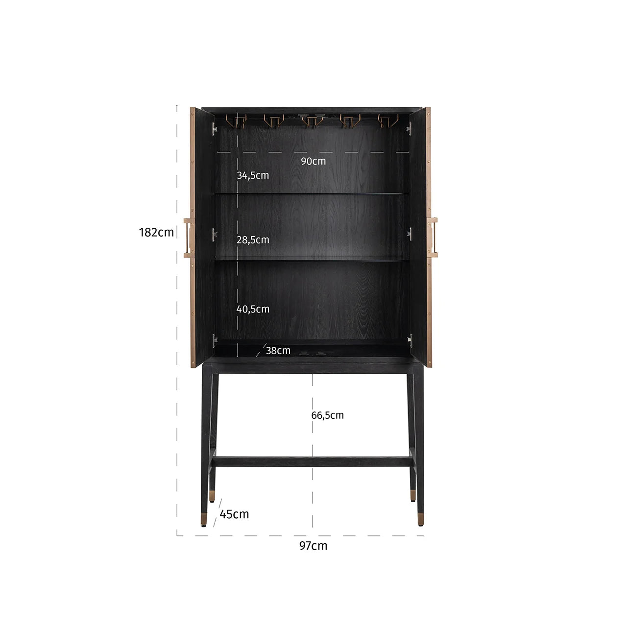 Richmond Interiors Bloomville Grey Shagreen & Black Oak Wood Gold Accents Bar Cabinet | 2 Doors