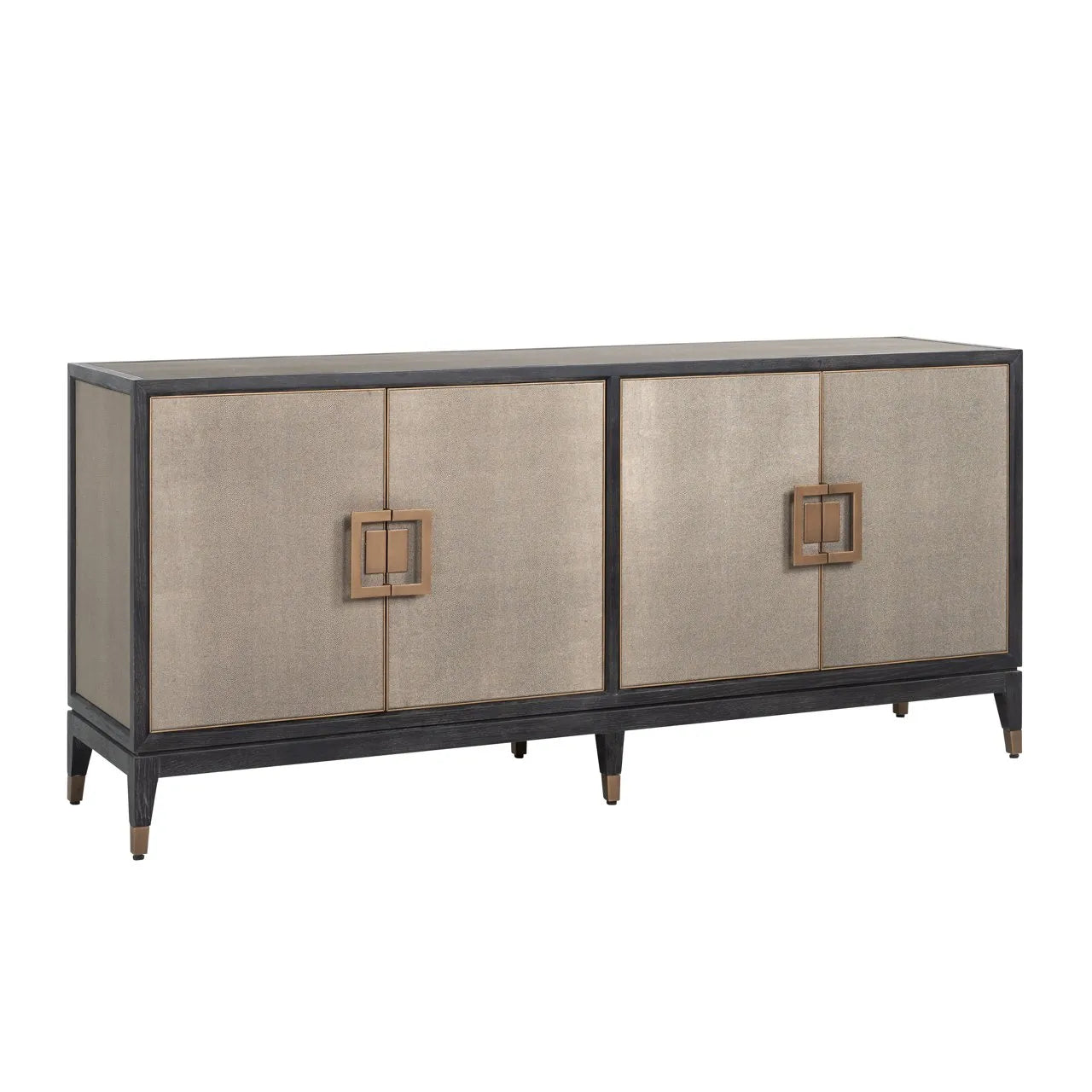 Richmond Interiors Bloomville Grey Shagreen & Black Oak Wood Gold Accents Sideboard | 4 Doors