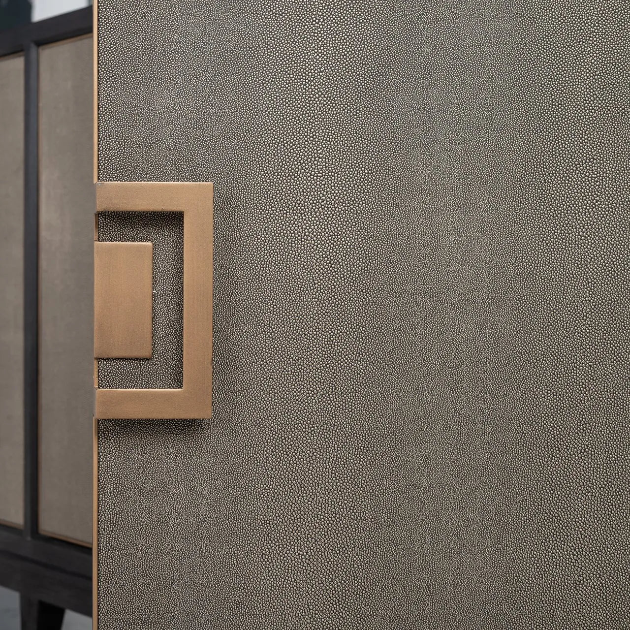 Richmond Interiors Bloomville Grey Shagreen & Black Oak Wood Gold Accents Sideboard | 4 Doors