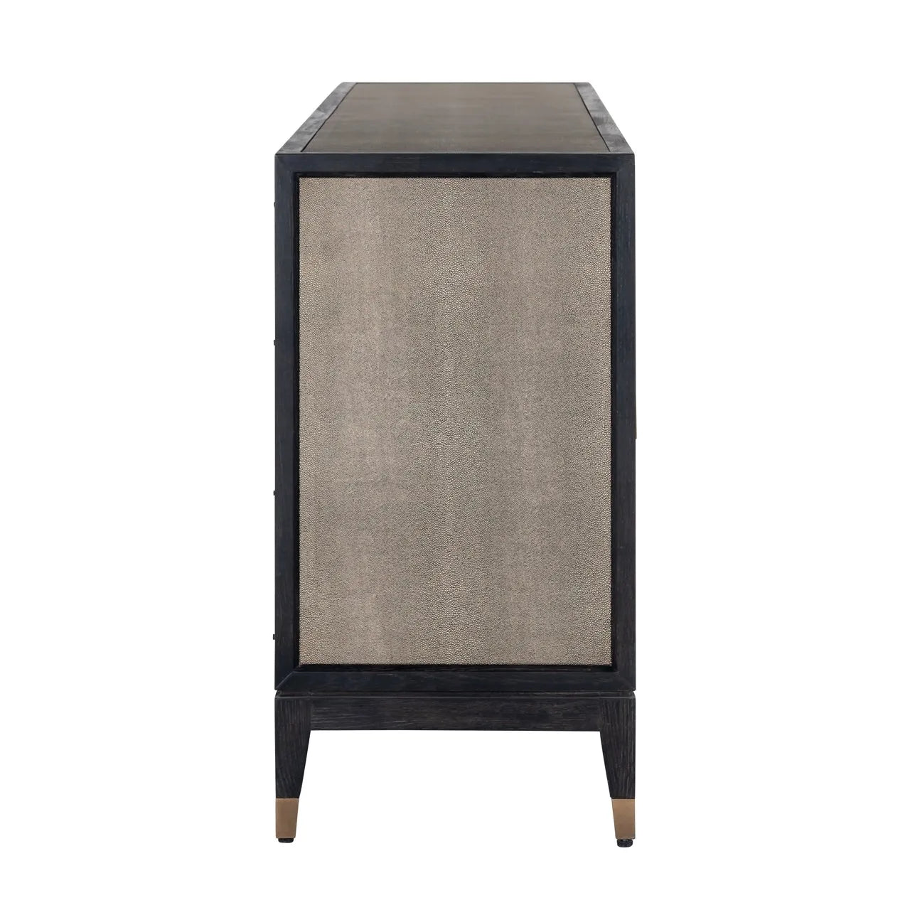 Richmond Interiors Bloomville Grey Shagreen & Black Oak Wood Gold Accents Sideboard | 4 Doors