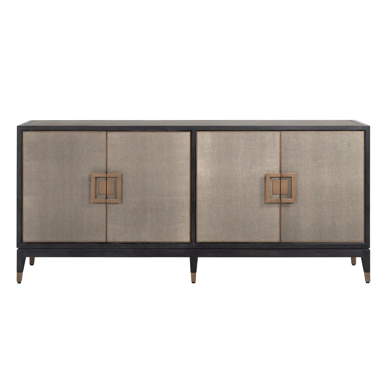 Richmond Interiors Bloomville Grey Shagreen & Black Oak Wood Gold Accents Sideboard | 4 Doors