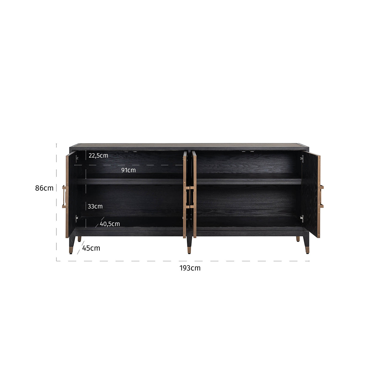 Richmond Interiors Bloomville Grey Shagreen & Black Oak Wood Gold Accents Sideboard | 4 Doors