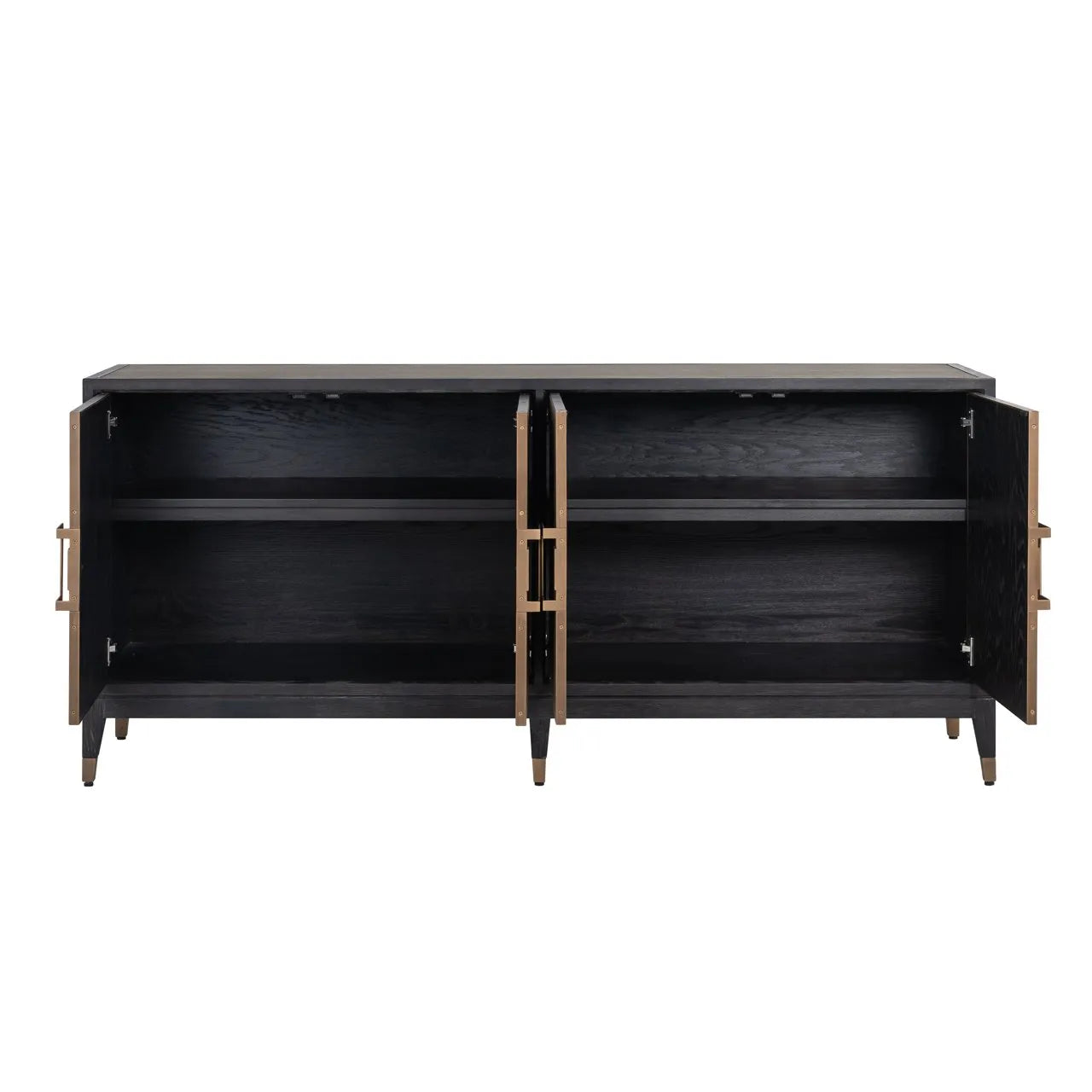 Richmond Interiors Bloomville Grey Shagreen & Black Oak Wood Gold Accents Sideboard | 4 Doors