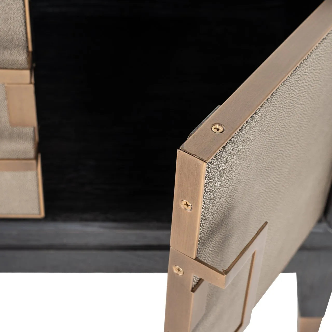 Richmond Interiors Bloomville Grey Shagreen & Black Oak Wood Gold Accents TV Unit 185cm
