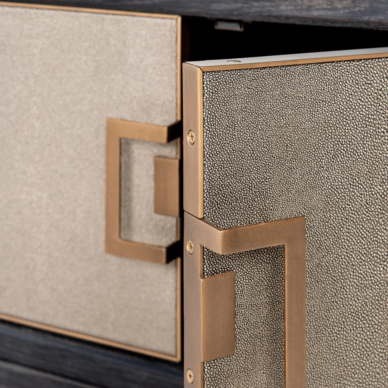 Richmond Interiors Bloomville Grey Shagreen & Black Oak Wood Gold Accents TV Unit 185cm