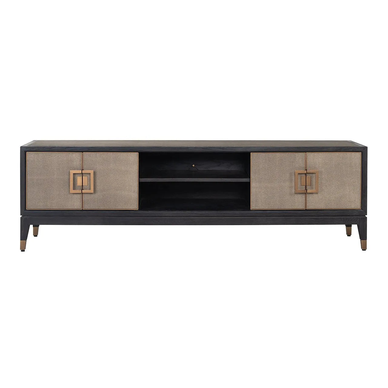 Richmond Interiors Bloomville Grey Shagreen & Black Oak Wood Gold Accents TV Unit 185cm