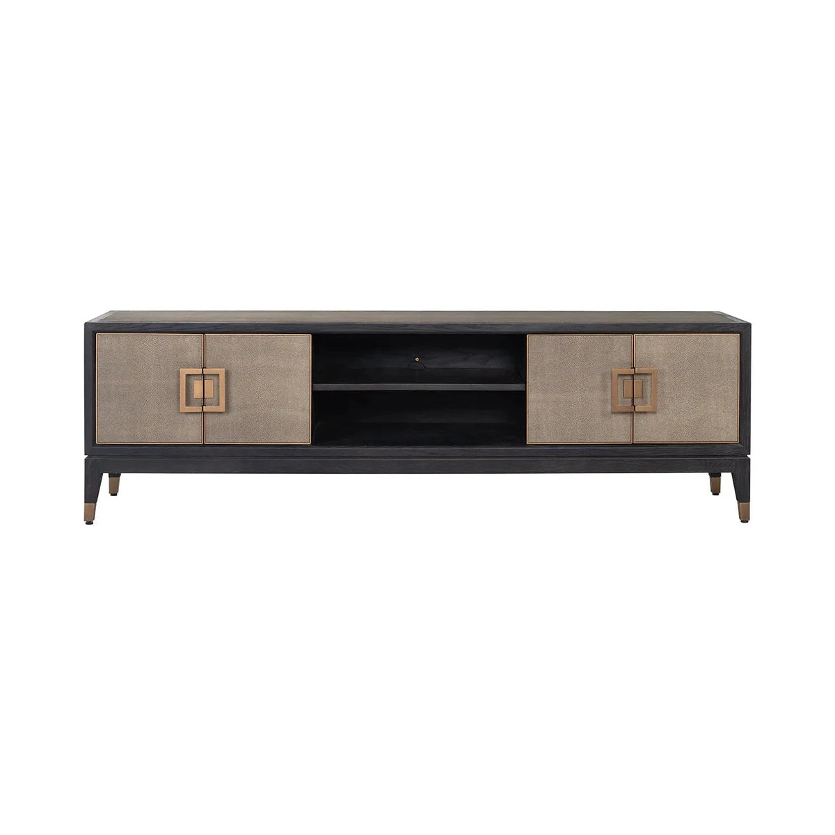 Richmond Interiors Bloomville Grey Shagreen & Black Oak Wood Gold Accents TV Unit 185cm