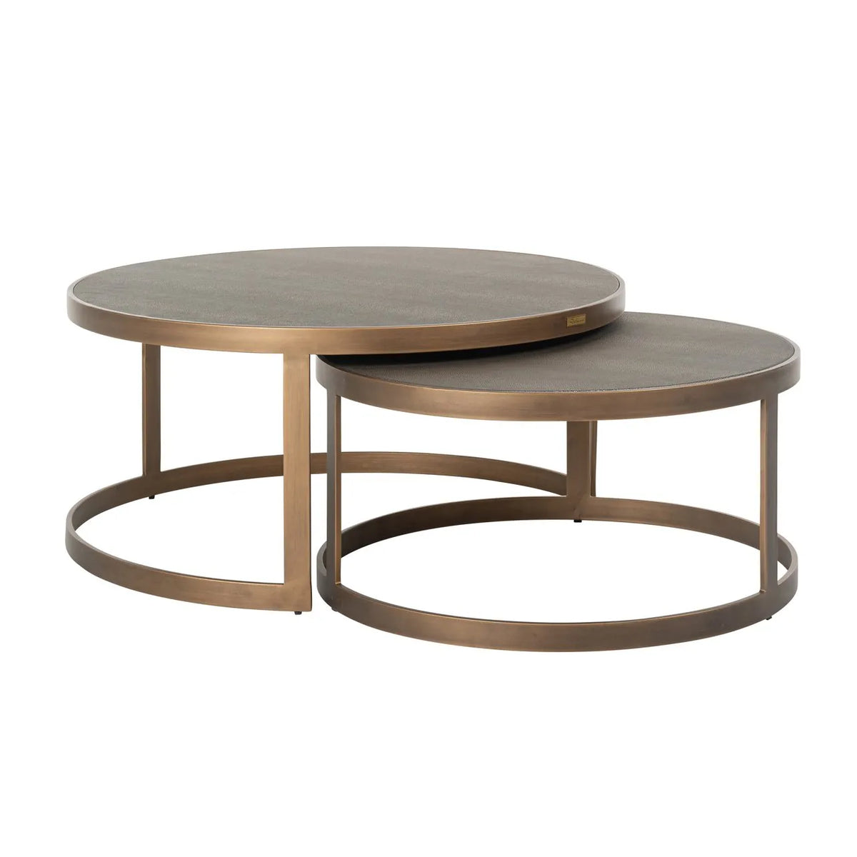 Set of 2 Richmond Interiors Bloomville Grey Shagreen & Gold Coffee Table Nest