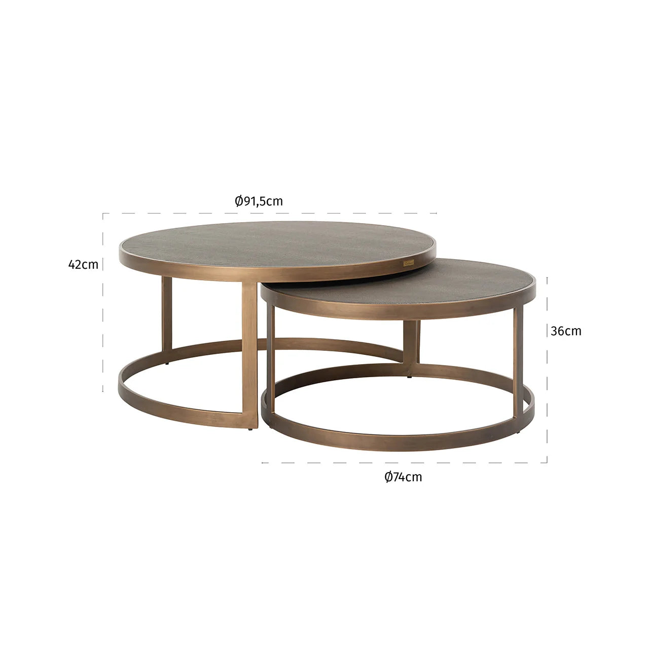Set of 2 Richmond Interiors Bloomville Grey Shagreen & Gold Coffee Table Nest