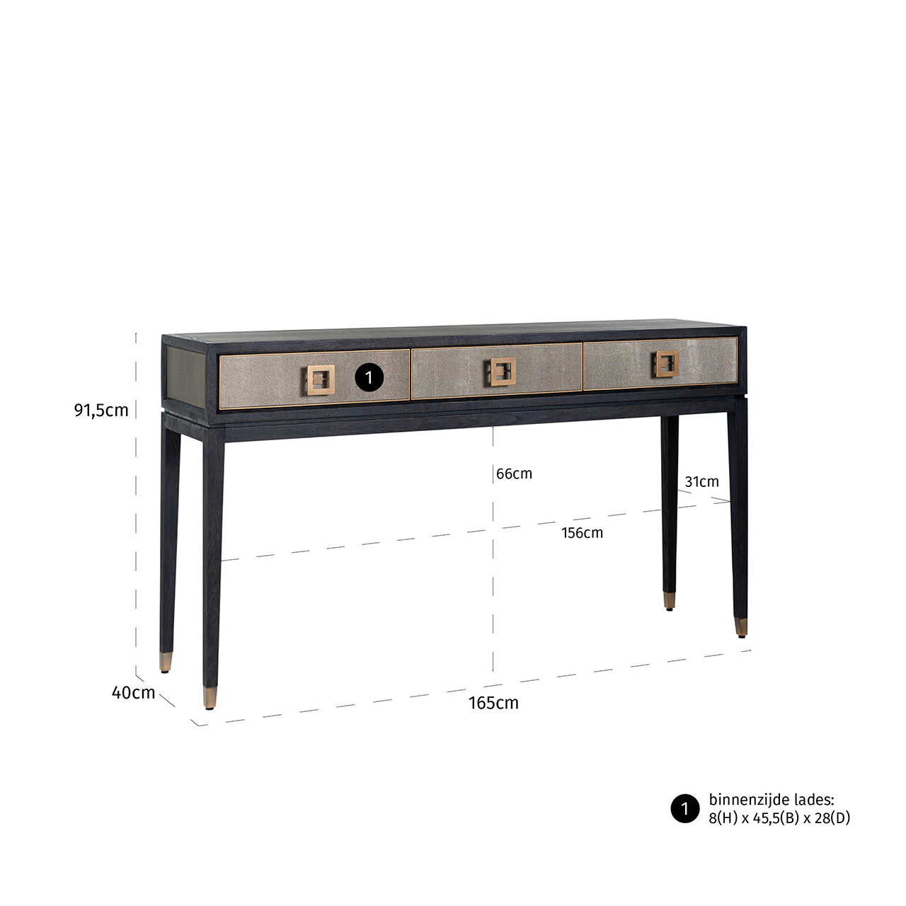 Richmond Interiors Bloomville Grey Shagreen & Black Oak Wood Console Table