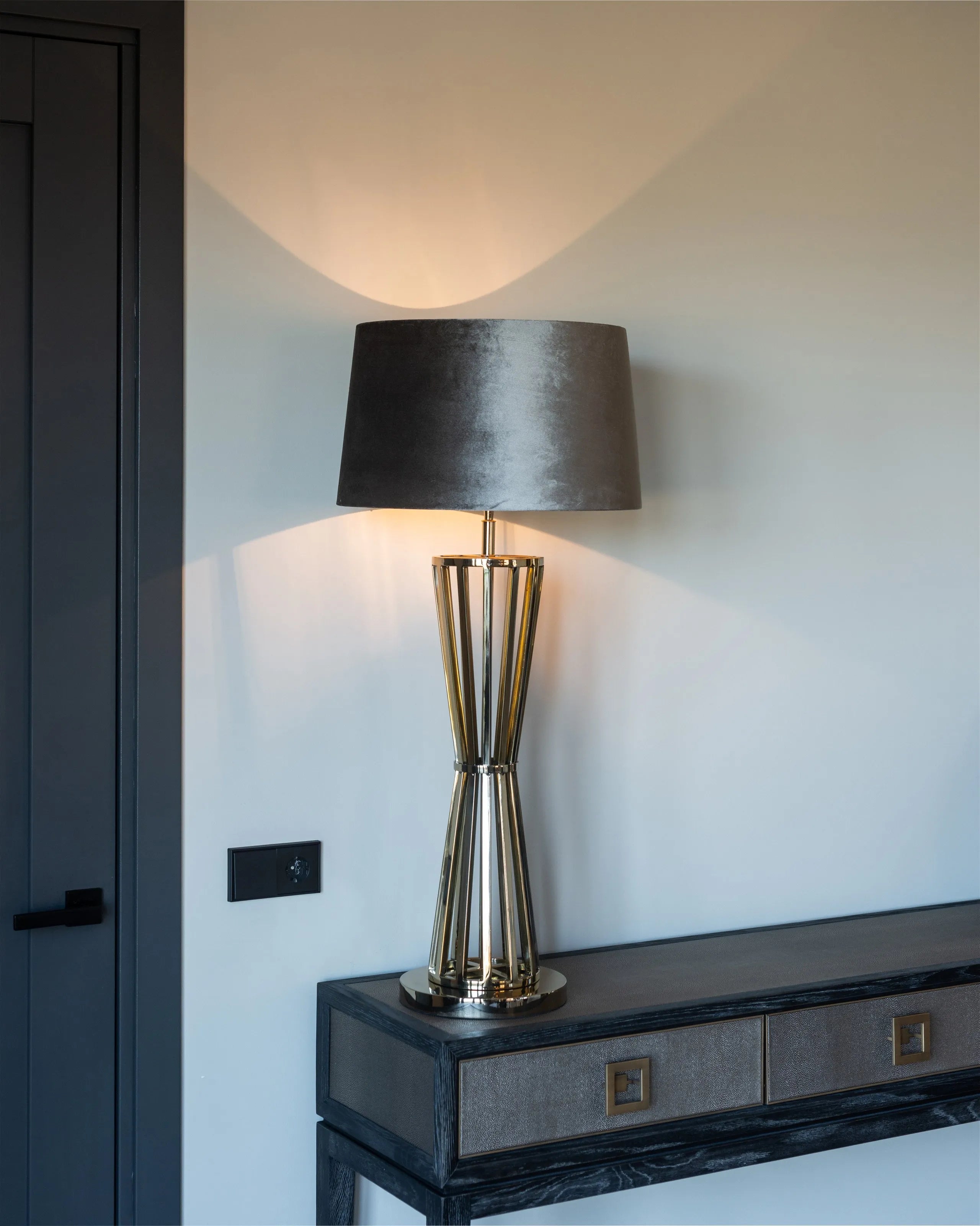 Richmond Interiors Bloomville Grey Shagreen & Black Oak Wood Console Table