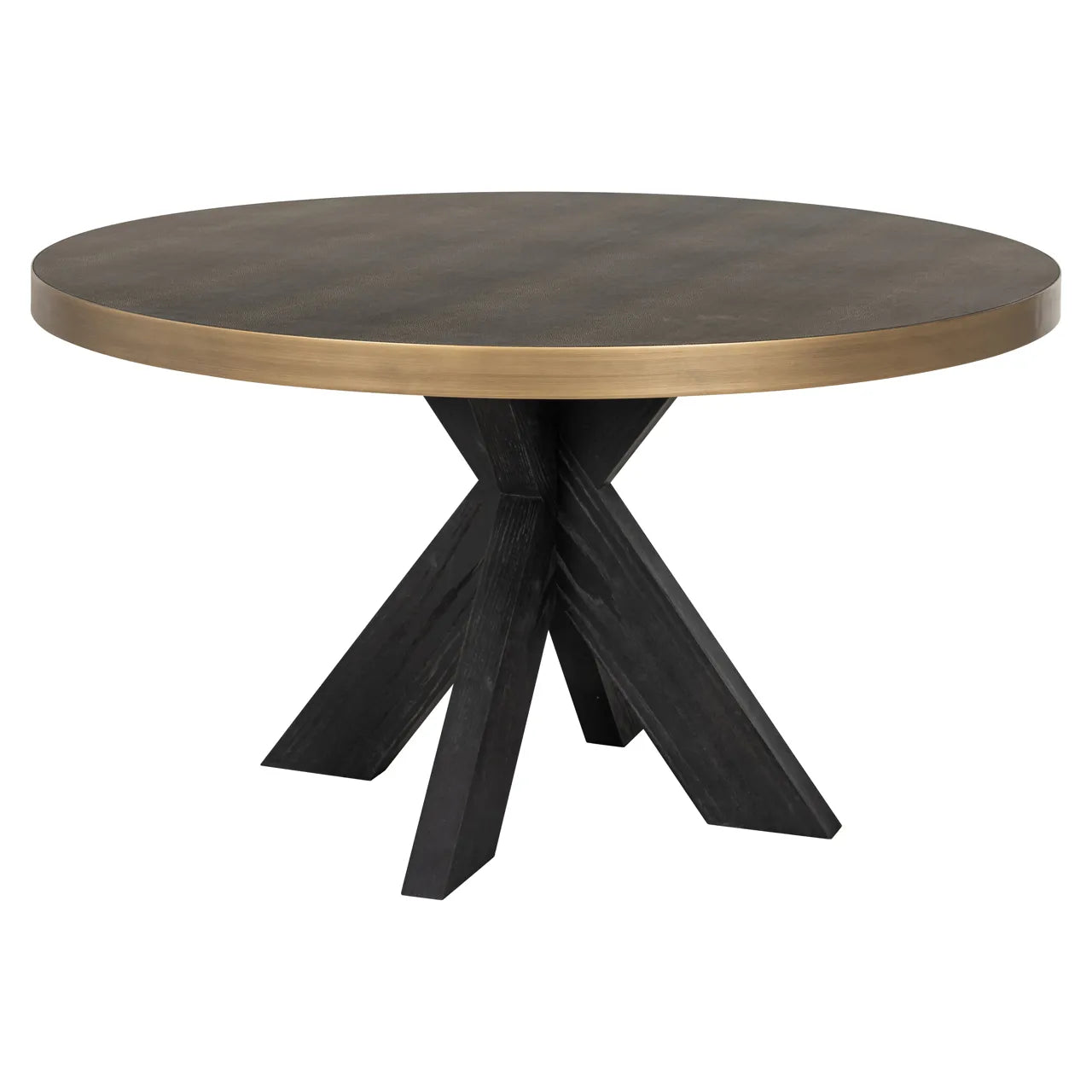 Richmond Interiors Bloomville Grey Shagreen & Black Oak Wood Gold Accents Round Dining Table