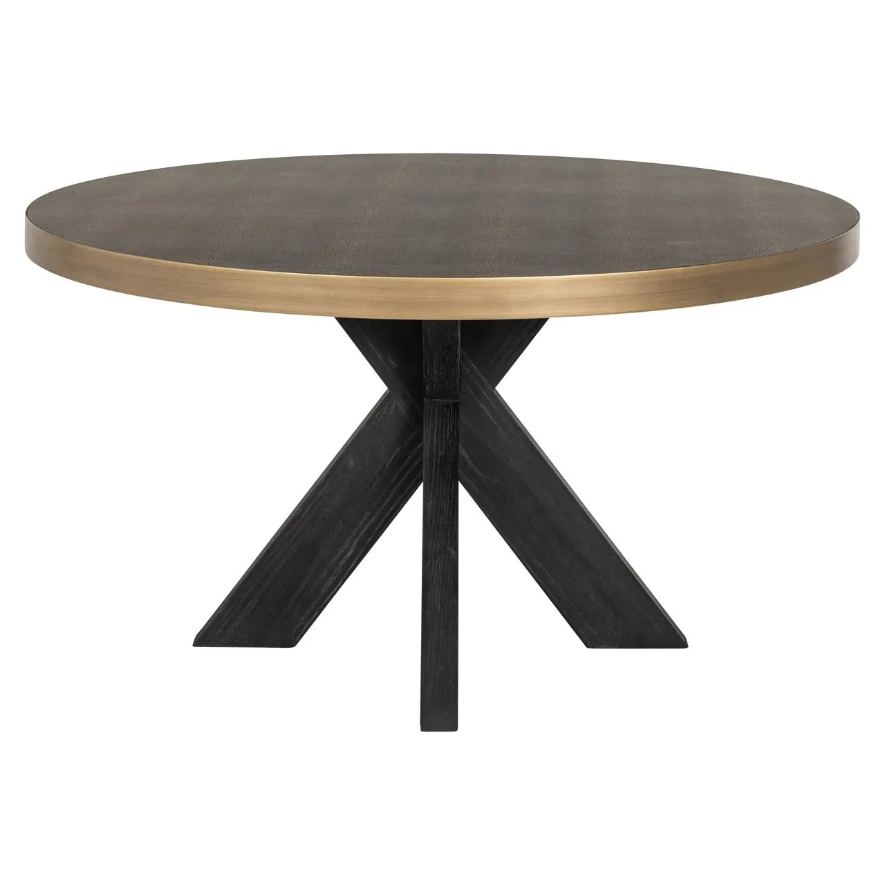 Richmond Interiors Bloomville Grey Shagreen & Black Oak Wood Gold Accents Round Dining Table