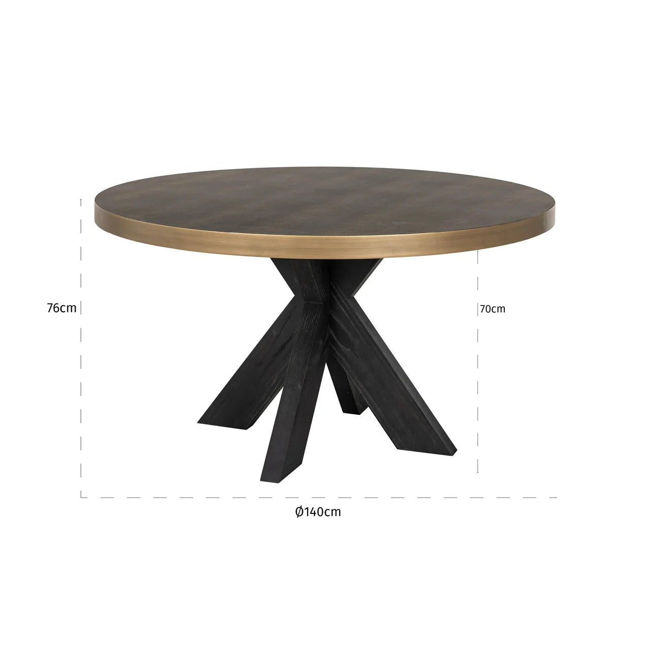 Richmond Interiors Bloomville Grey Shagreen & Black Oak Wood Gold Accents Round Dining Table