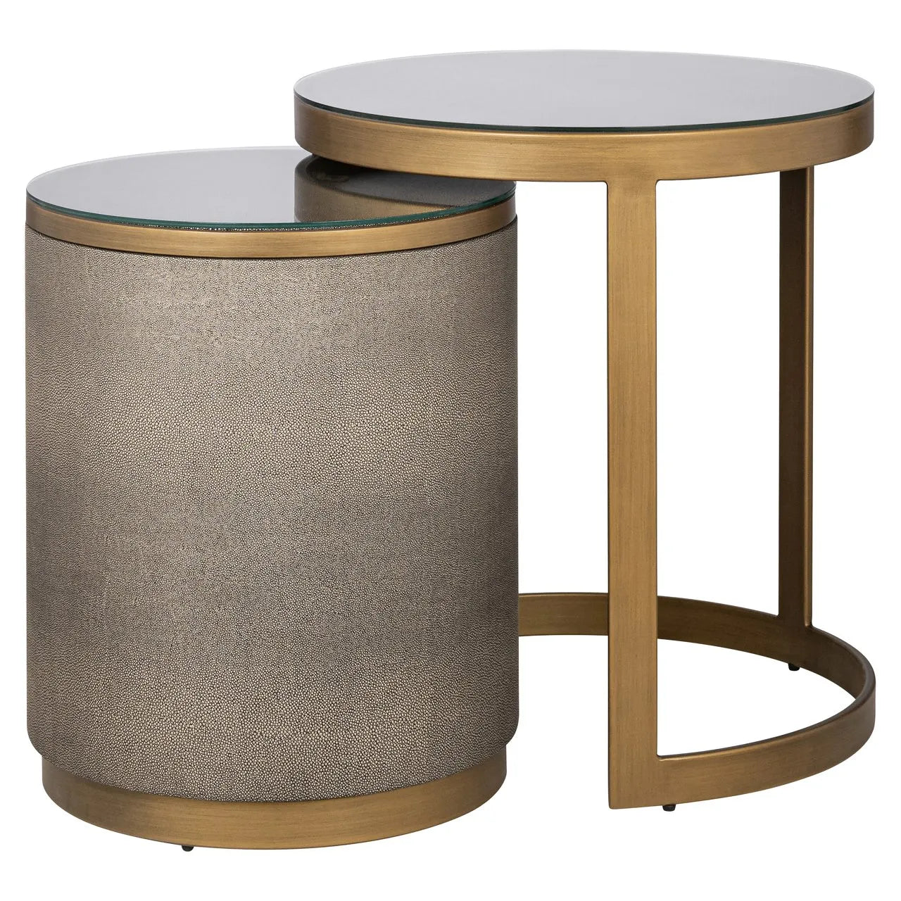 Set of 2 Richmond Interiors Bloomville Gold & Grey Shagreen Round Side Table Nest